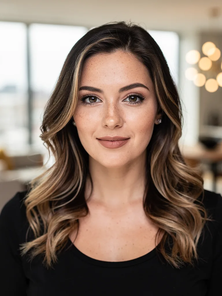 Medium-Length Long Layers with Warm Caramel Balayage